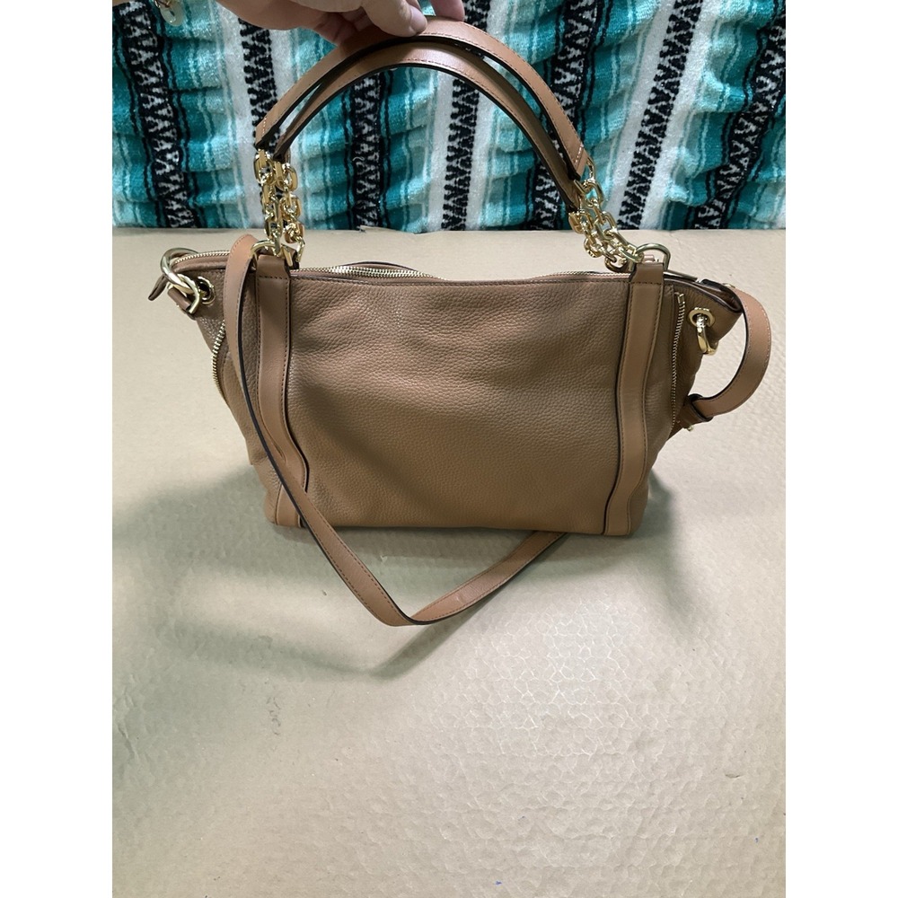 Michael Kors Daniela Large Pebbled Leather Shoulder Bag Expandable Brown